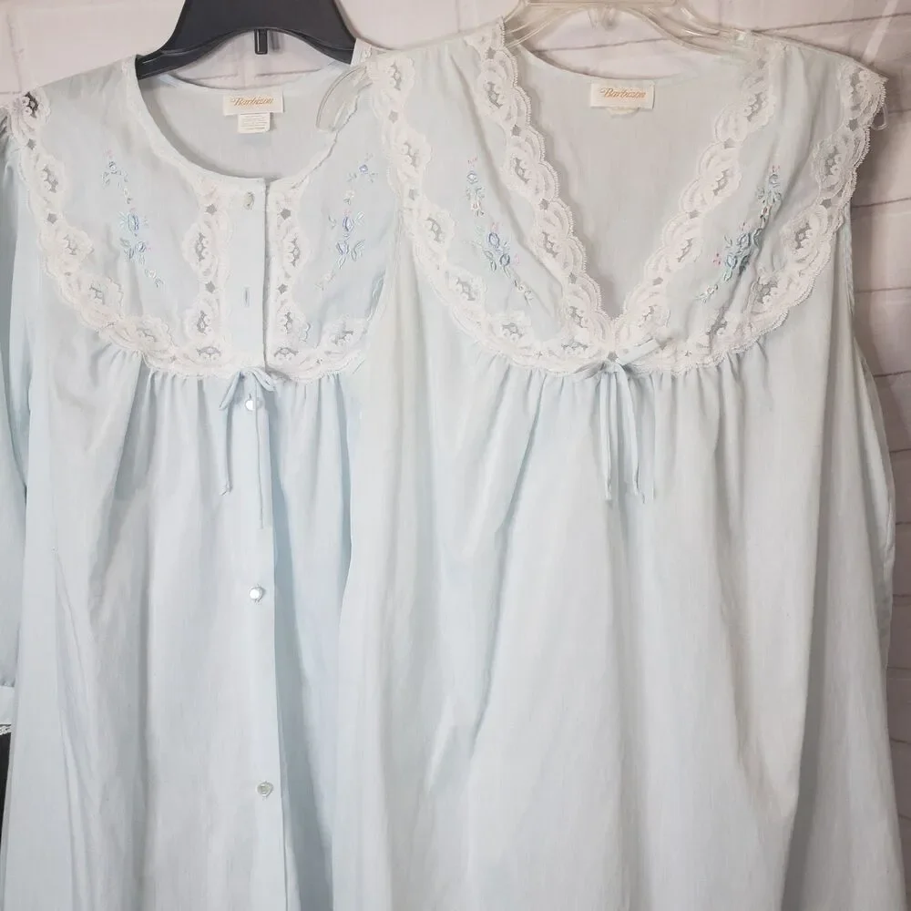 Vintage Barbizon Two-piece Peignoir Set Blue Robe & Gown Grandmacore Cottagecore - Picture 2 of 8
